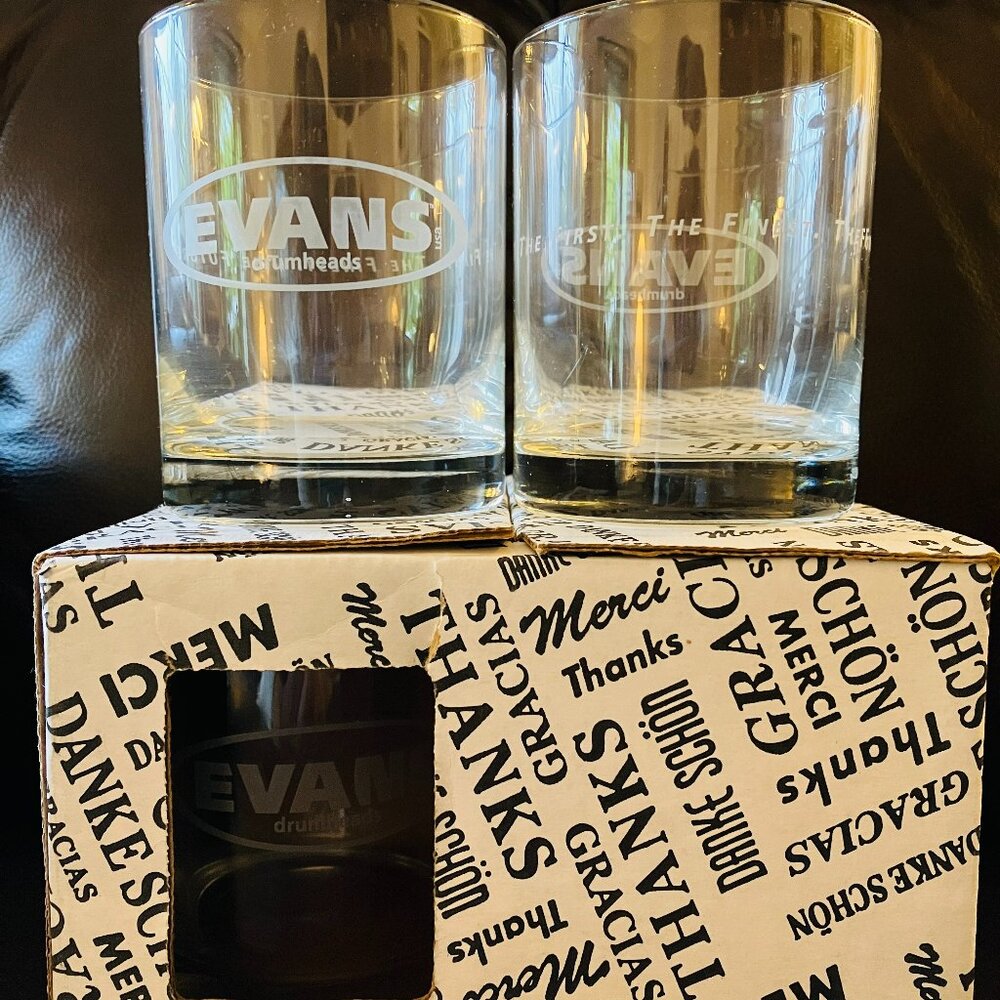Evans Drumheads set of 4 lowball/rocks glasses NIB